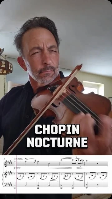 Richard playing Chopin Nocturne on the violin with music notation